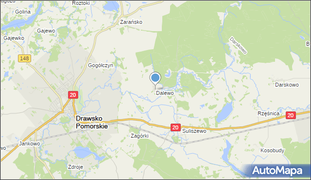 mapa Dalewo, Dalewo gmina Drawsko Pomorskie na mapie Targeo